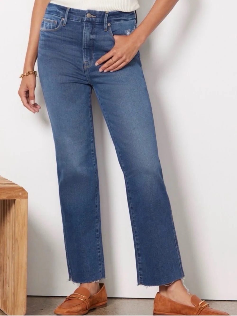 Good‎ American Good Good Curve Straight Jeans Raw Hem 8/29 Style GSTDBPL67T EUC